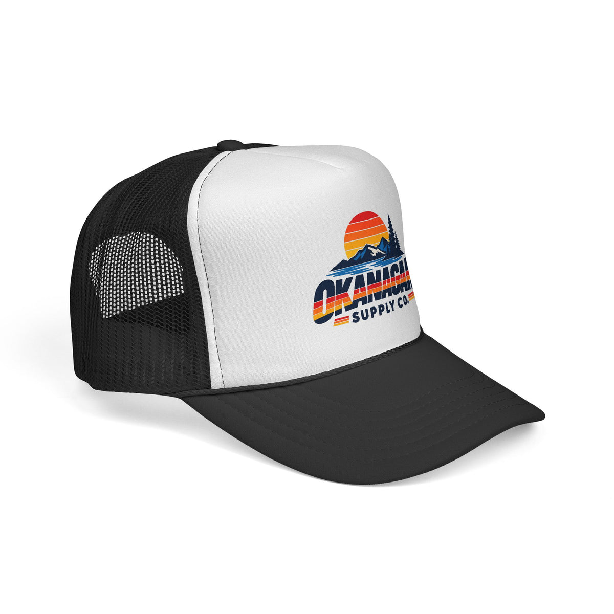 Okanagan Supply Co. Vintage Outdoors trucker hat in black, side view