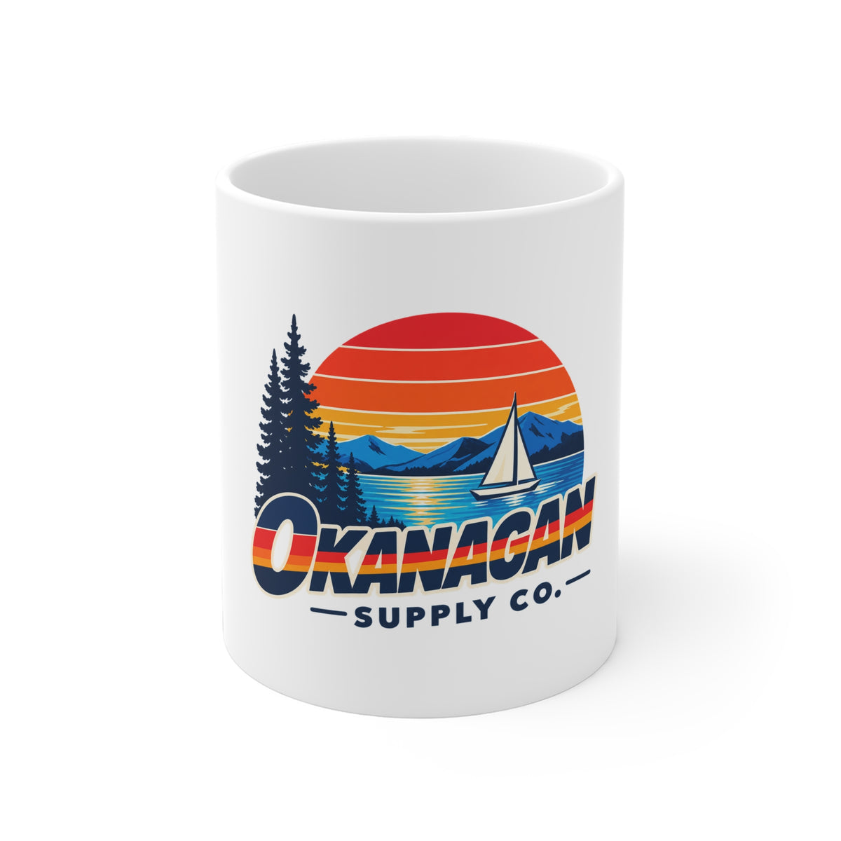 Okanagan Supply Co. Sailboat ceramic mug, front view
