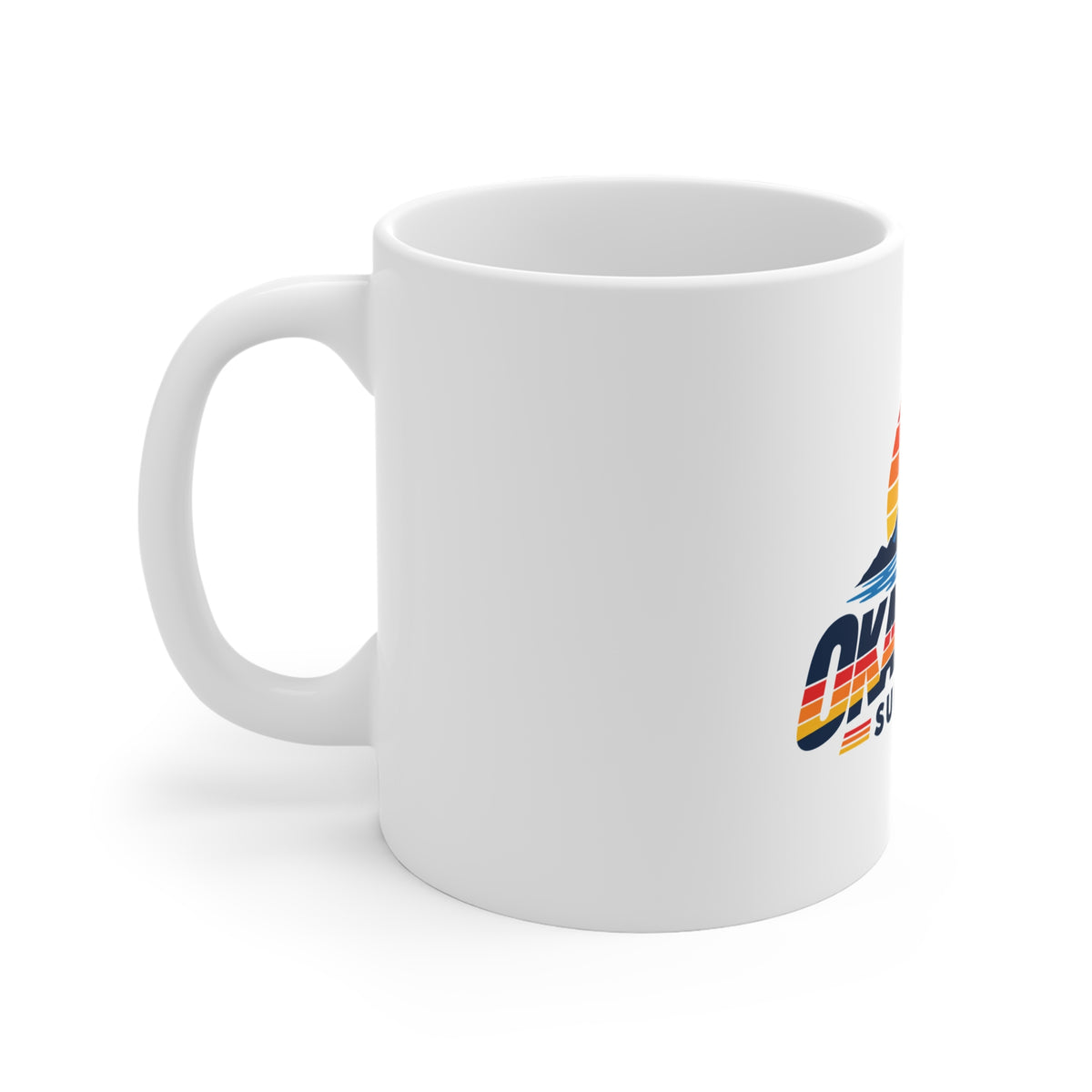Okanagan Supply Co. ceramic mug, side view with handle