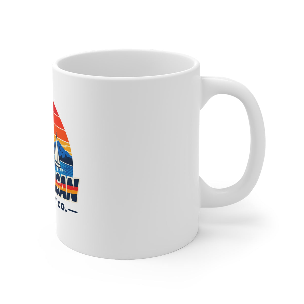 Okanagan Supply Co. Sailboat ceramic mug, side view