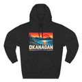 Okanagan Supply Co. Retro Sunset Hoodie in black, front view with retro Okanagan lake sunset badge