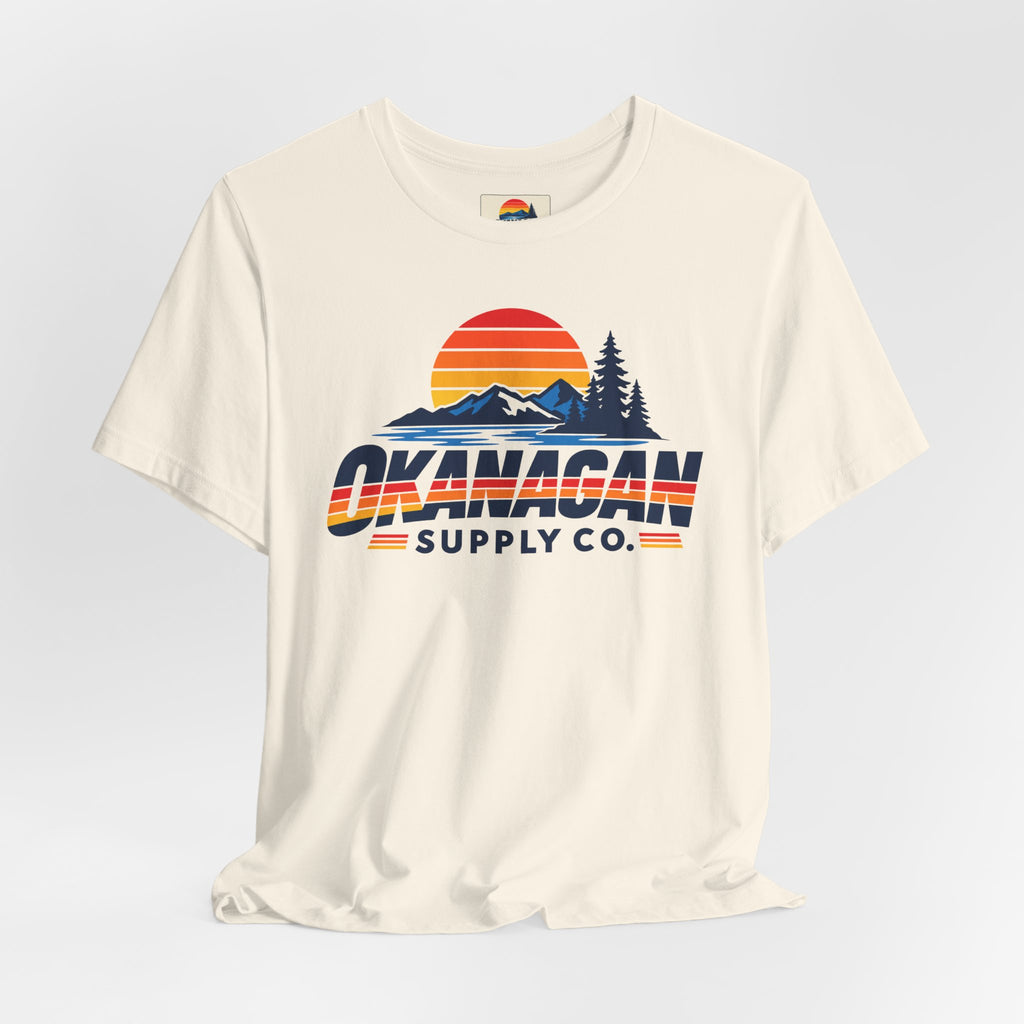 Okanagan Supply Co. Vintage Outdoors Tee in natural, styled flat view